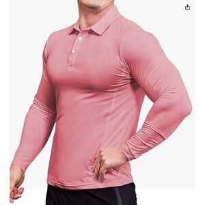 Beotyshow Men's Stretch Athletic Polo Shirt Slim Fitted Long Sleeve Muscle Polo